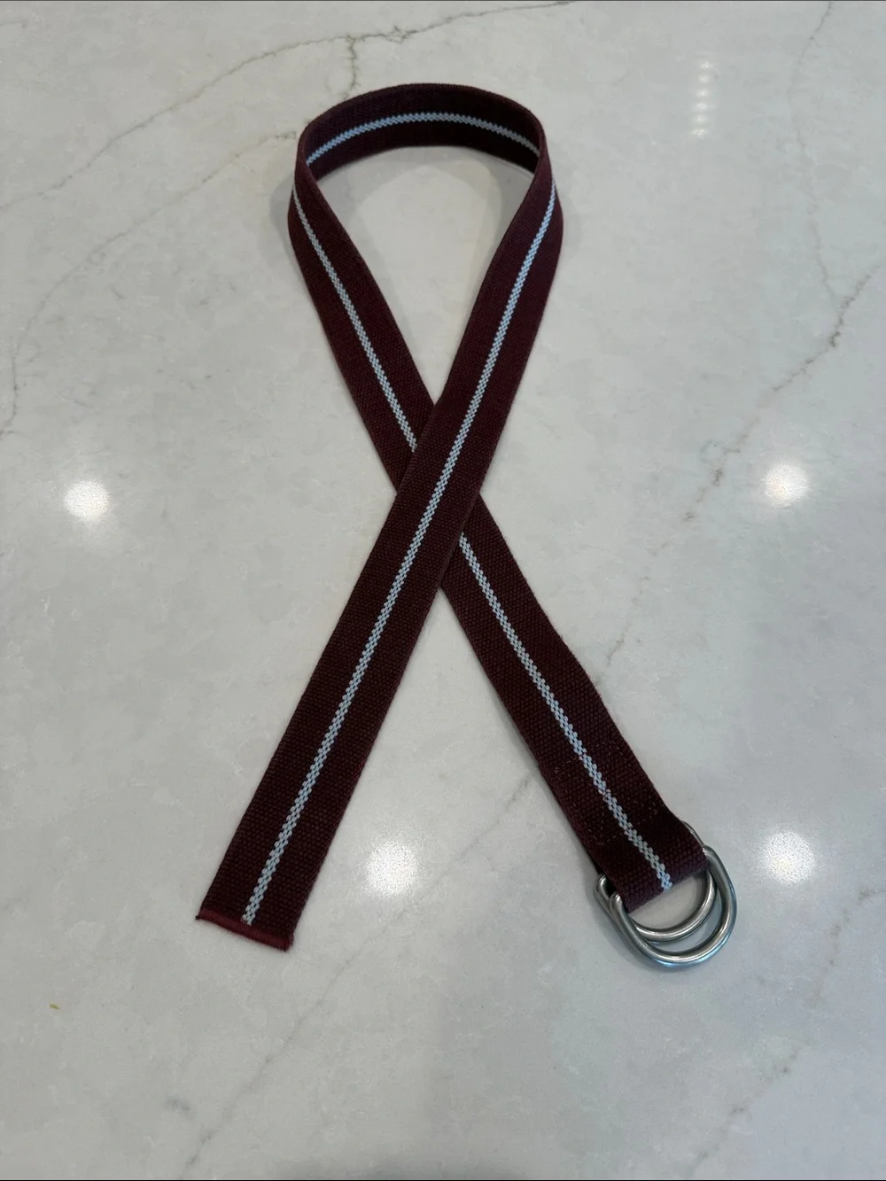 J. Crew Maroon Webbing Belt with Light Blue Stripe